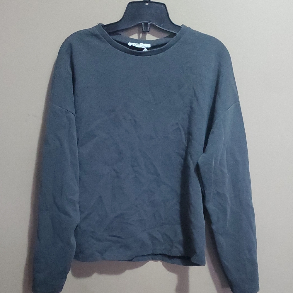 Zara Mens Basic Charcoal Long Sleeve Top Size Small